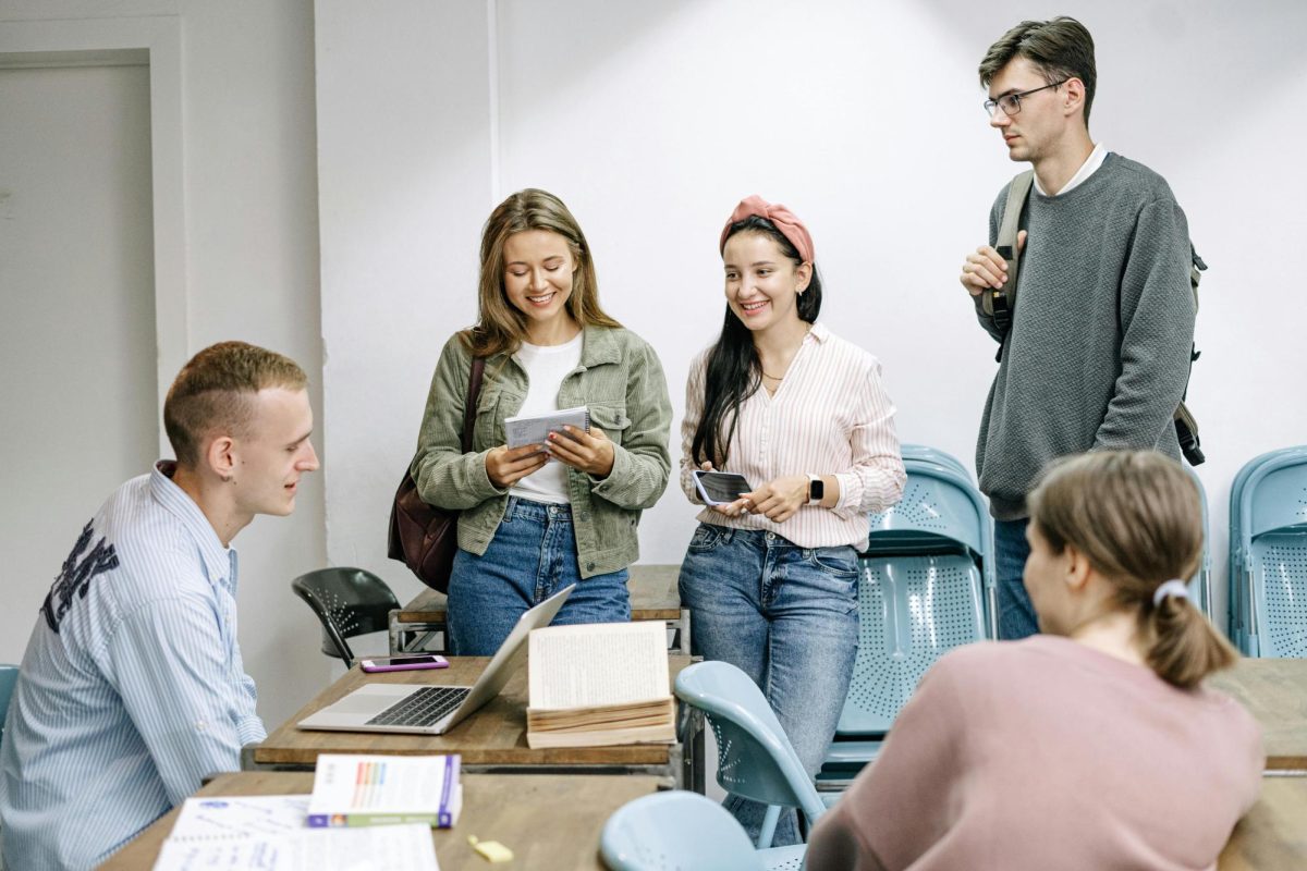High school students plan the week's stories. 