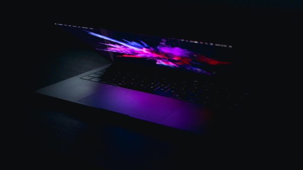 Half closed laptop.