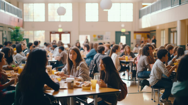 high school class eating at lunch